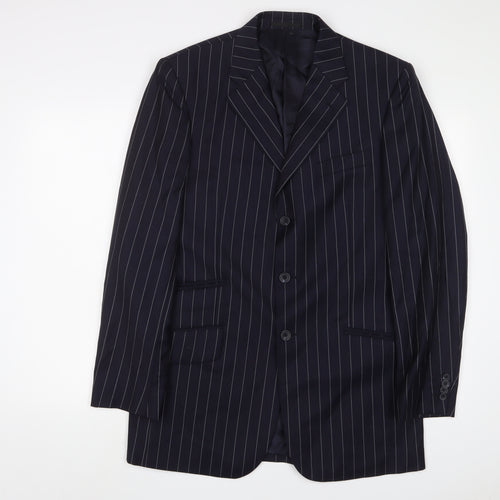 T.M.Lewin Mens Blue Striped Wool Jacket Suit Jacket Size 40 Regular