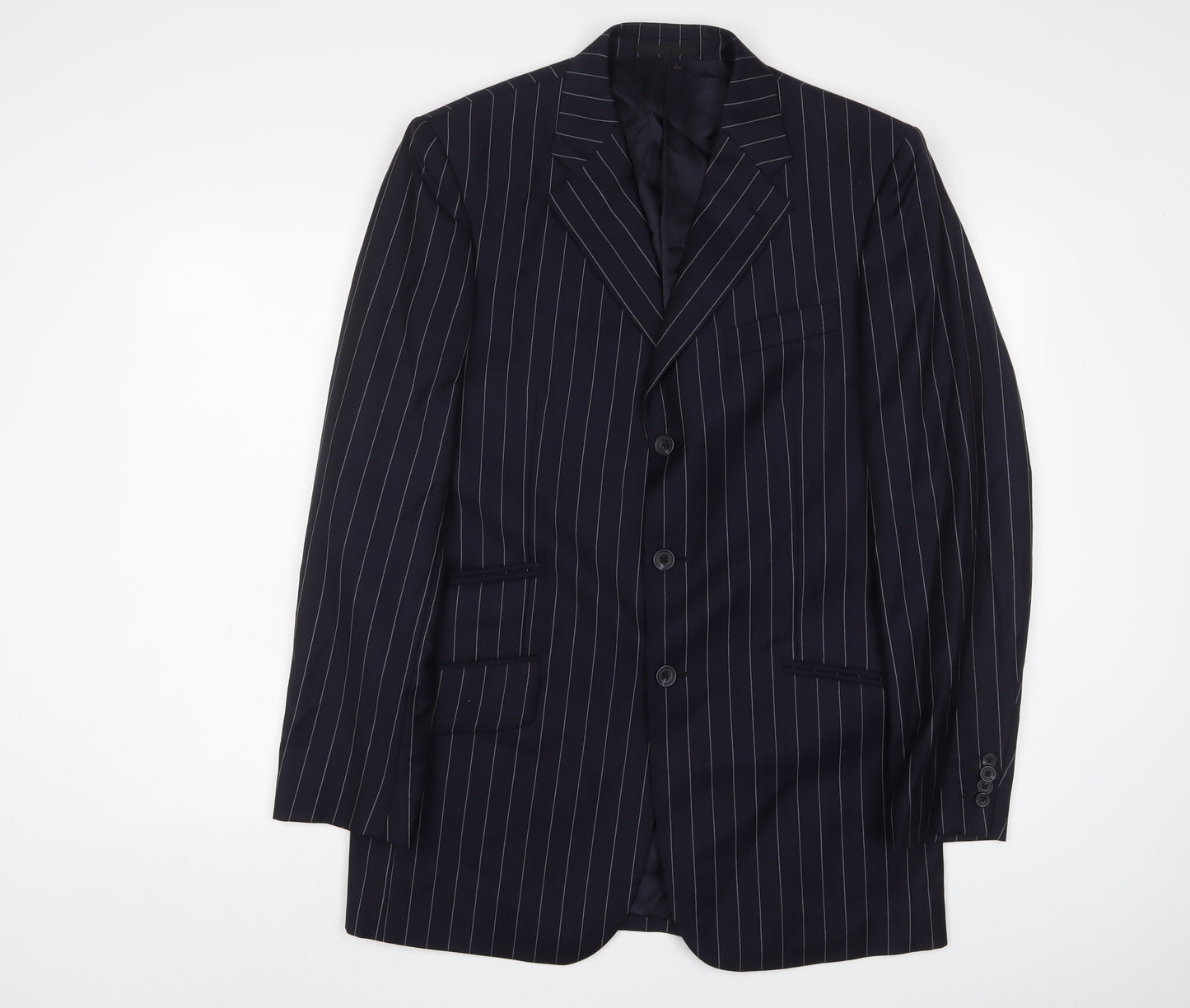 T.M.Lewin Mens Blue Striped Wool Jacket Suit Jacket Size 40 Regular