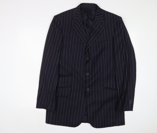 T.M.Lewin Mens Blue Striped Wool Jacket Suit Jacket Size 40 Regular