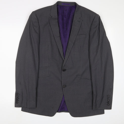 NEXT Mens Grey Striped Polyester Jacket Suit Jacket Size 40 Regular - 5 sleeve buttons