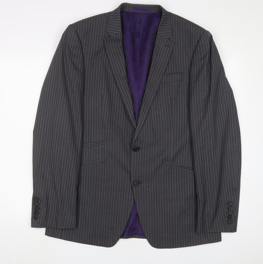 NEXT Mens Grey Striped Polyester Jacket Suit Jacket Size 40 Regular - 5 sleeve buttons