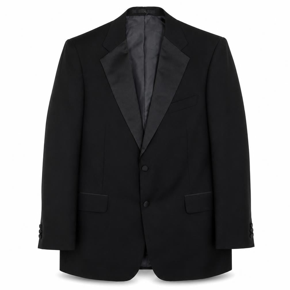 Front view of Marks & Spencer men’s black polyester jacket suit jacket, size 44, regular