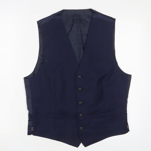 Marks and Spencer Mens Blue Polyester Jacket Suit Waistcoat Size 38 Regular