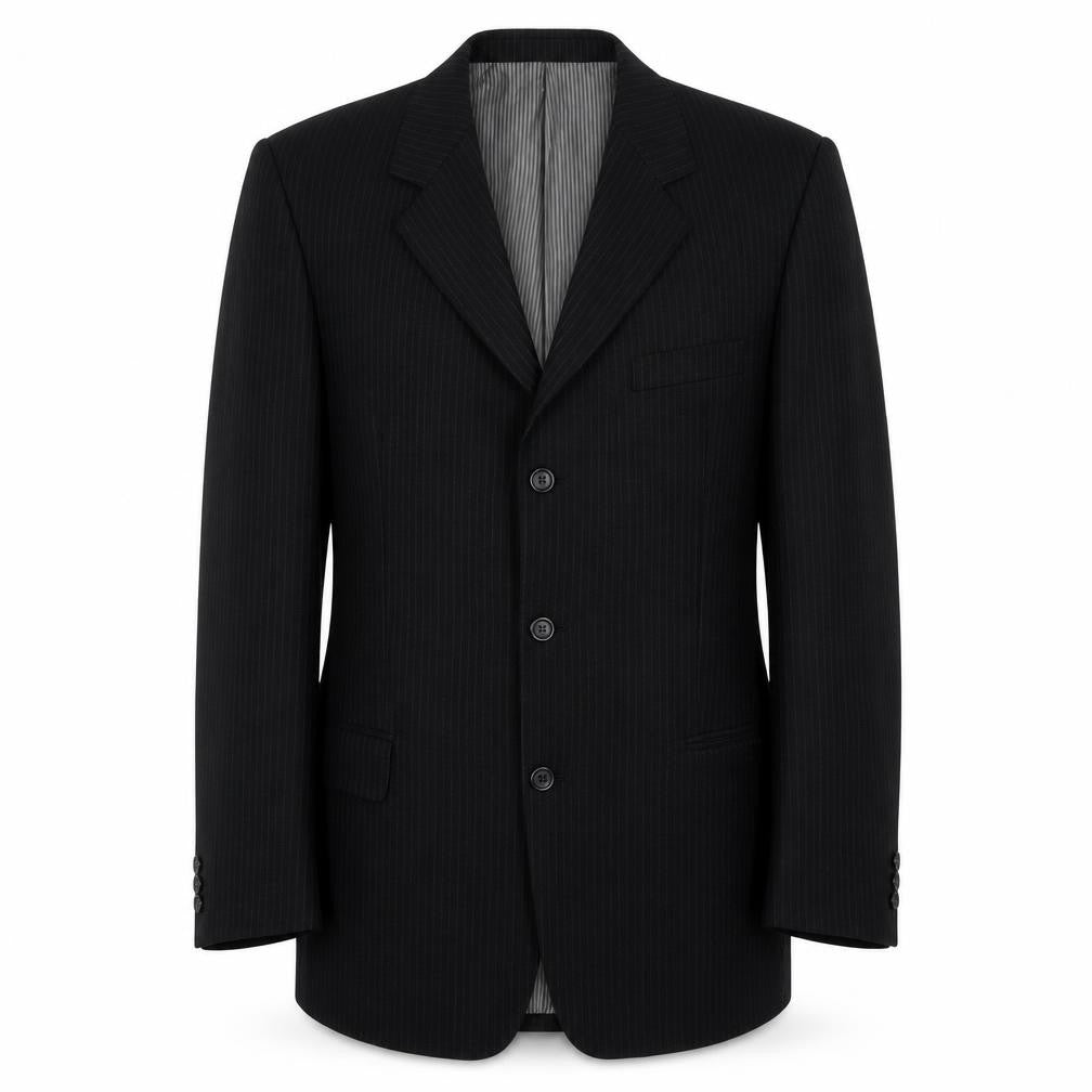 Front view of R.I. Collection men’s black wool jacket suit jacket, size 40, regular