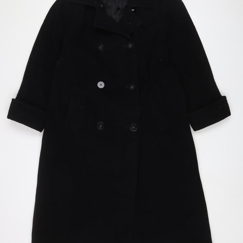 Debenhams Womens Black Overcoat Coat Size 8 Button