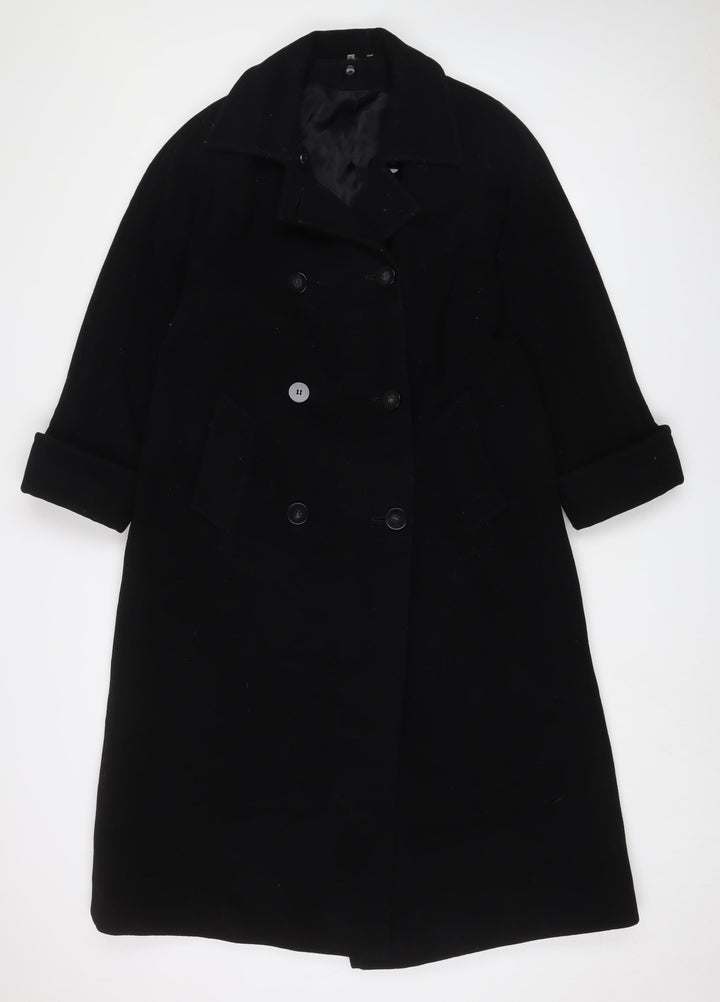 Debenhams Womens Black Overcoat Coat Size 8 Button