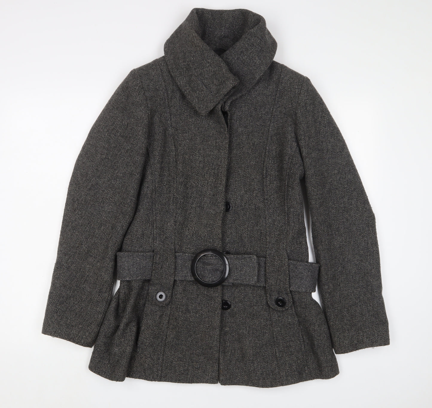 Jane Norman Womens Grey Jacket Coat Size 10 Button - Belted
