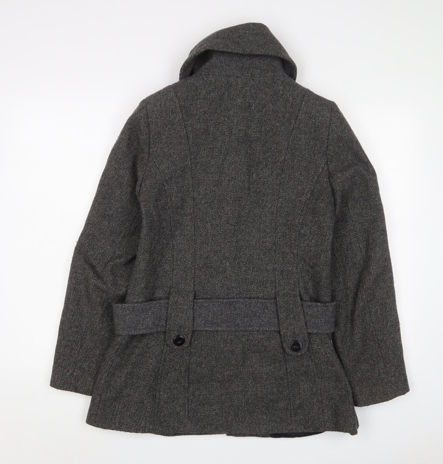 Jane Norman Womens Grey Jacket Coat Size 10 Button - Belted