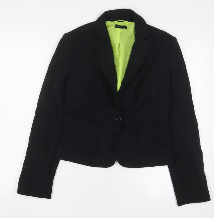 United Colors of Benetton Womens Black Jacket Blazer Size 12 Button