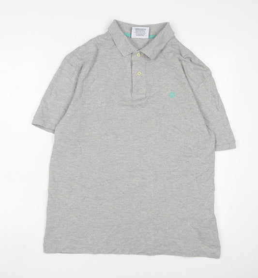 Springfield Mens Grey Cotton Polo Size 2XL Collared Button - Logo, Embroidered