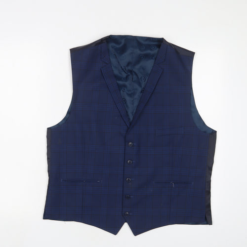 Lambretta Mens Blue Plaid Polyester Jacket Suit Waistcoat Size 44 Regular