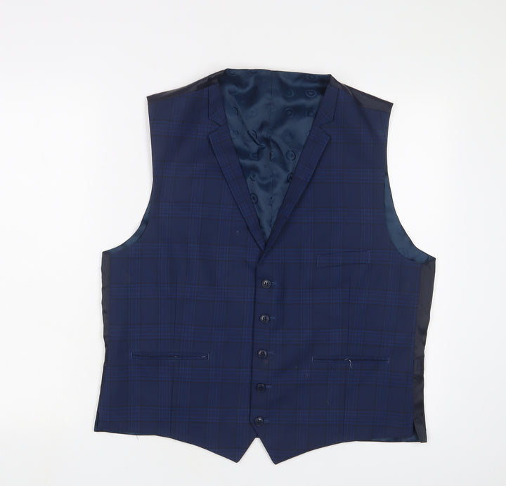 Lambretta Mens Blue Plaid Polyester Jacket Suit Waistcoat Size 44 Regular
