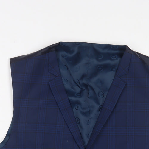 Lambretta Mens Blue Plaid Polyester Jacket Suit Waistcoat Size 44 Regular