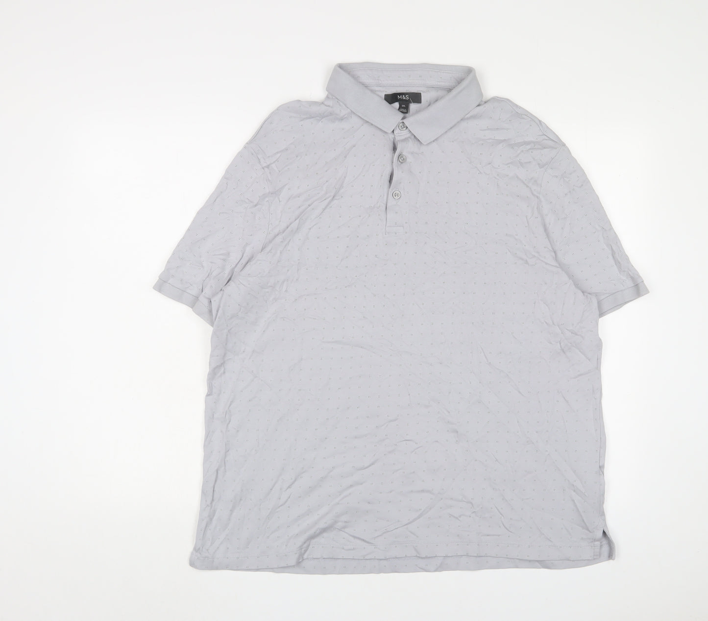 Marks and Spencer Mens Grey Cotton Polo Size 2XL Collared Button