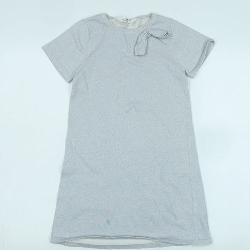 H&M Girls Blue Cotton A-Line Size 12-13 Years Scoop Neck - Glittery effect