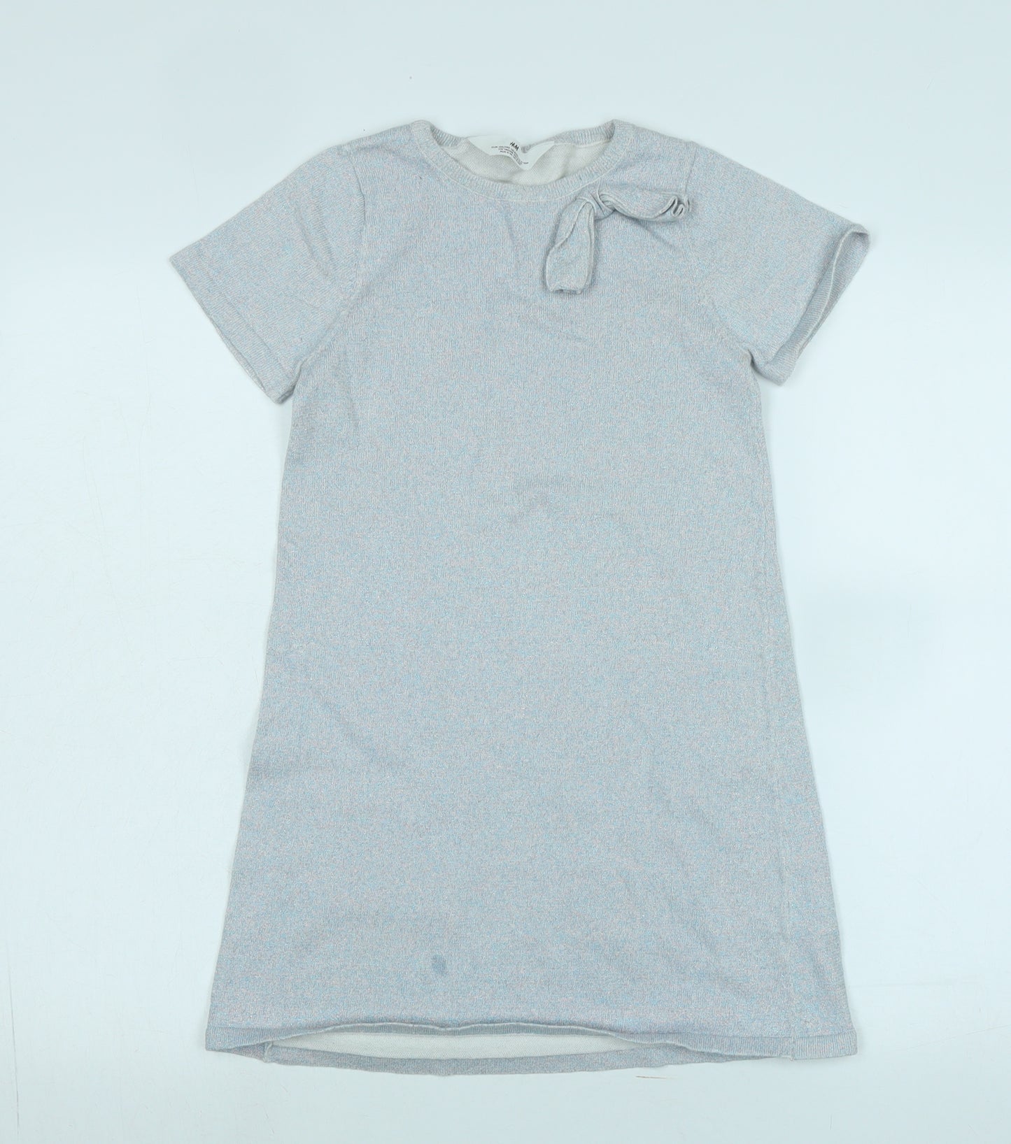 H&M Girls Blue Cotton A-Line Size 12-13 Years Scoop Neck - Glittery effect