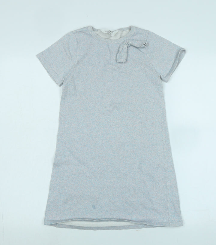 H&M Girls Blue Cotton A-Line Size 12-13 Years Scoop Neck - Glittery effect