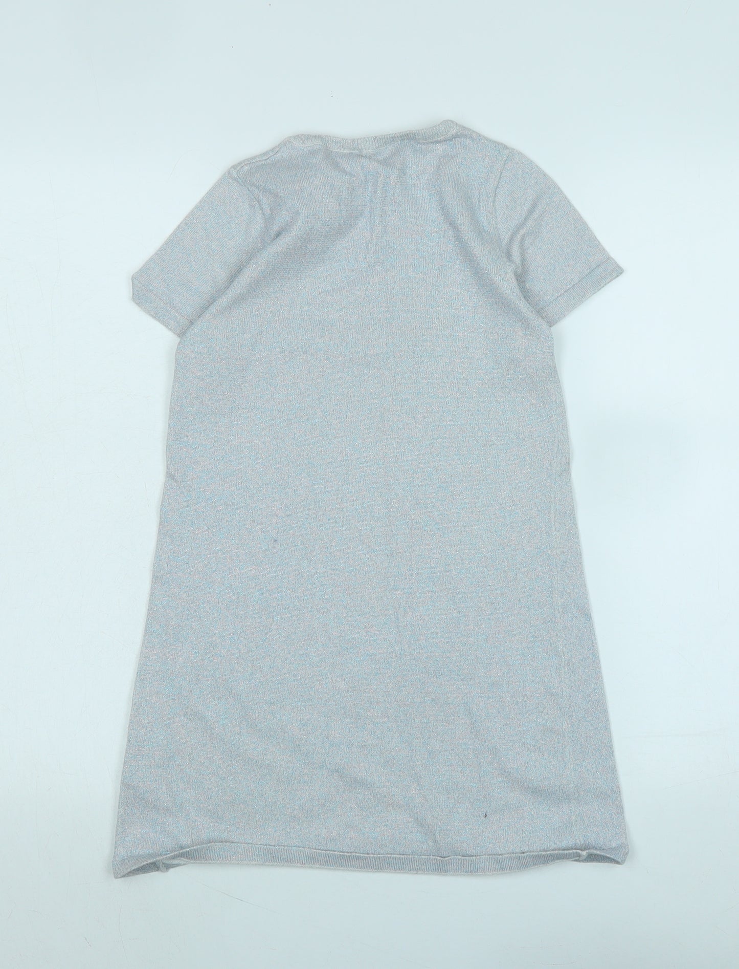 H&M Girls Blue Cotton A-Line Size 12-13 Years Scoop Neck - Glittery effect