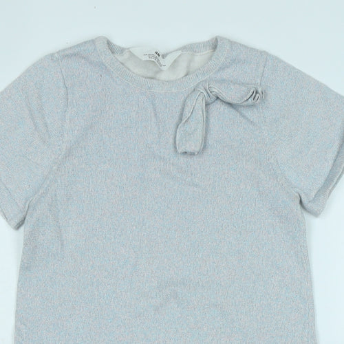 H&M Girls Blue Cotton A-Line Size 12-13 Years Scoop Neck - Glittery effect