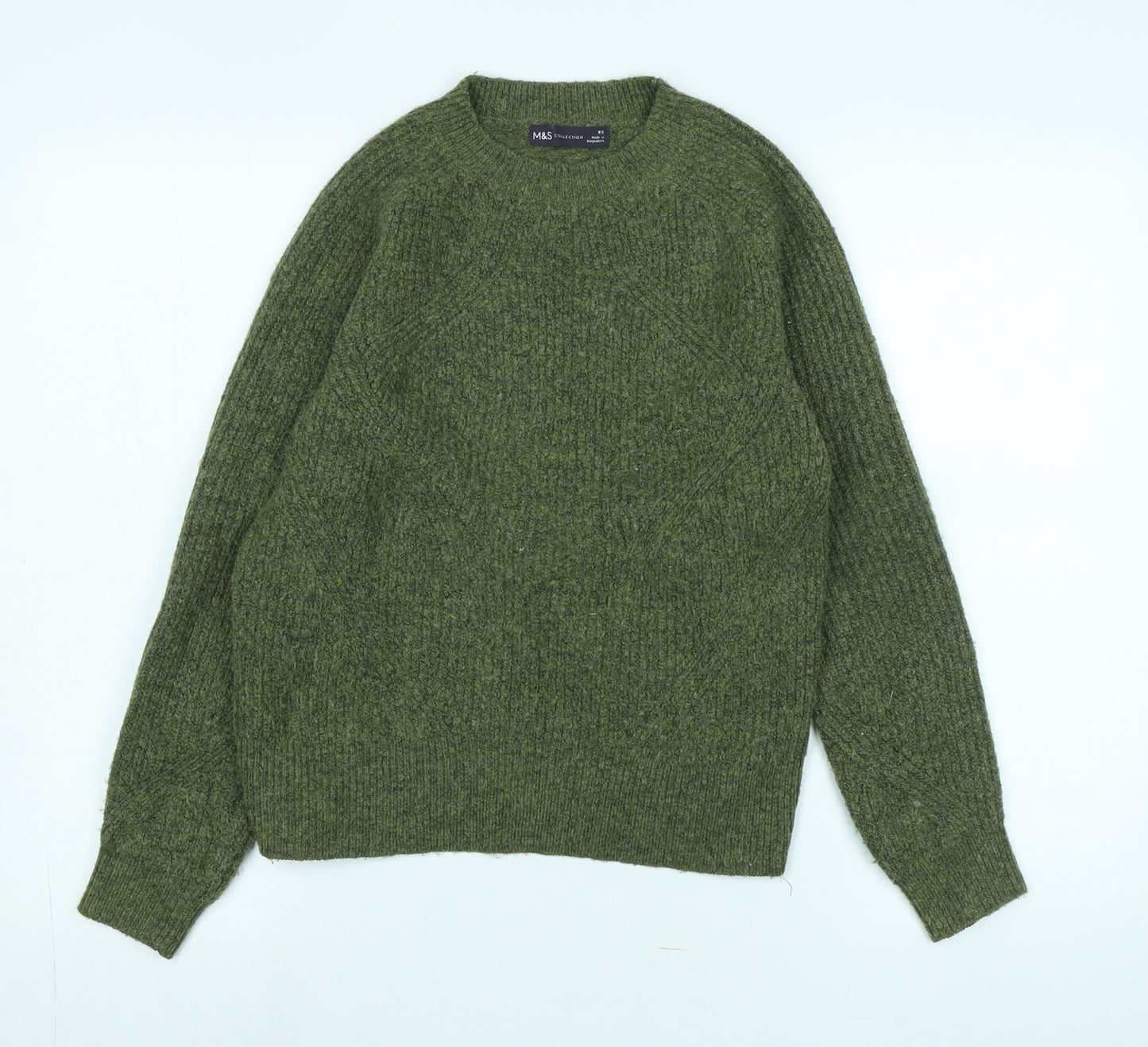 Marks and Spencer Womens Green Crew Neck Polyester Pullover Jumper Size XS