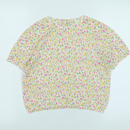 Zara Womens Multicoloured Crew Neck Floral Cotton Pullover Jumper Size M