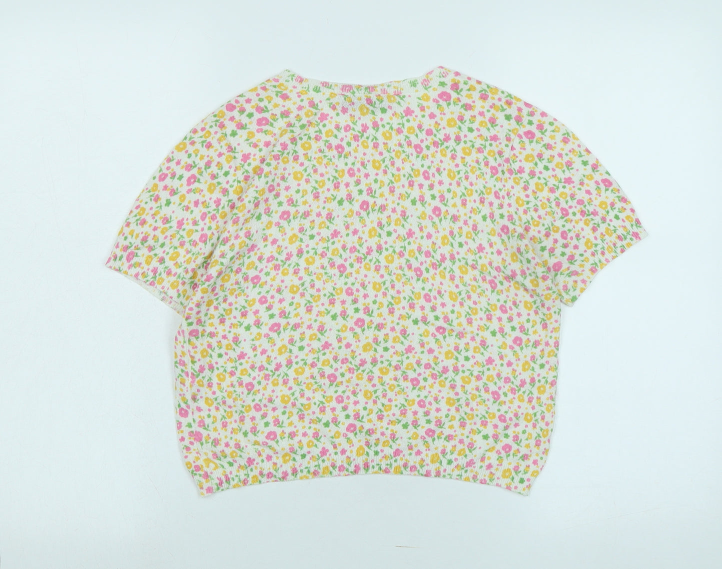 Zara Womens Multicoloured Crew Neck Floral Cotton Pullover Jumper Size M
