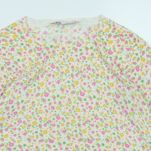Zara Womens Multicoloured Crew Neck Floral Cotton Pullover Jumper Size M