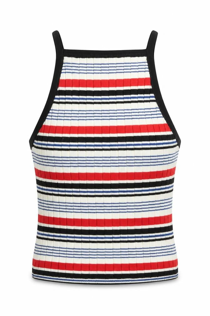 Front view of Divided women’s multicoloured square neck striped polyimide vest jumper, size XS