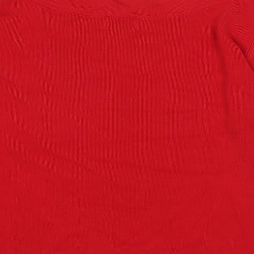 Roman Womens Red V-Neck Viscose Pullover Jumper Size L - Opening detail to sleeves -Faux Gemstones