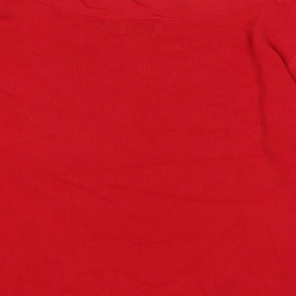 Roman Womens Red V-Neck Viscose Pullover Jumper Size L - Opening detail to sleeves -Faux Gemstones