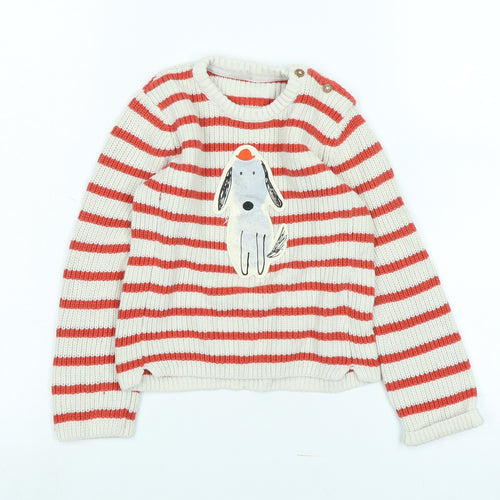 Marks and Spencer Boys Ivory Crew Neck Cotton Pullover Jumper Size 2-3 Years - Dog Logo