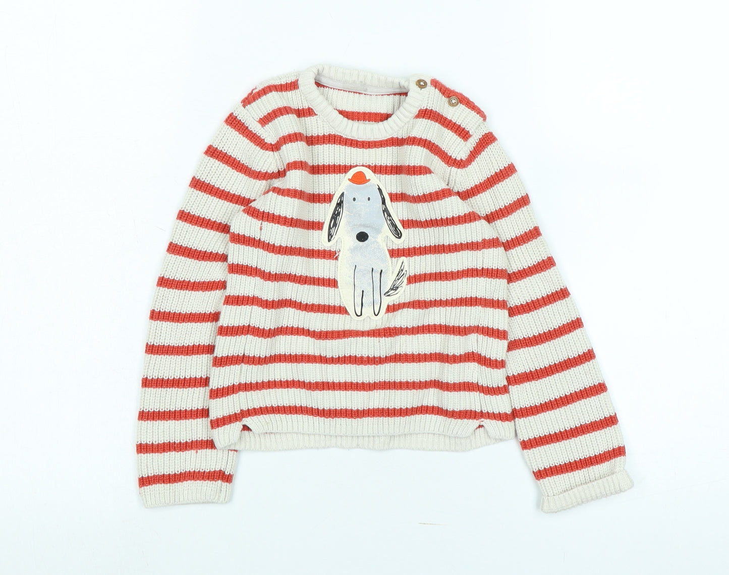 Marks and Spencer Boys Ivory Crew Neck Cotton Pullover Jumper Size 2-3 Years - Dog Logo
