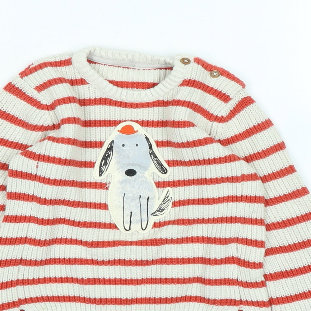 Marks and Spencer Boys Ivory Crew Neck Cotton Pullover Jumper Size 2-3 Years - Dog Logo