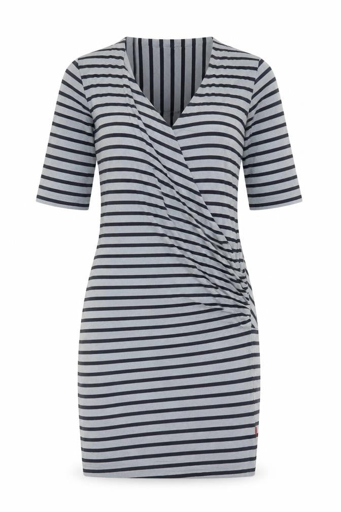 Front view of Jackpot women’s grey cotton bodycon, size M, v-neck - logo