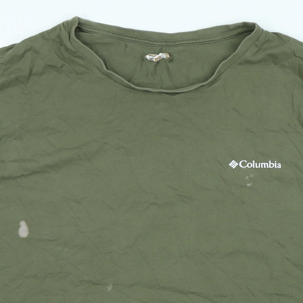 Columbia Mens Green Cotton T-Shirt Size XL Crew Neck - Logo - Columbia