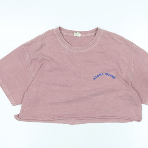 Urban Outfitters Womens Pink Cotton Cropped T-Shirt Size S Crew Neck - Logo - ALOHA STATE