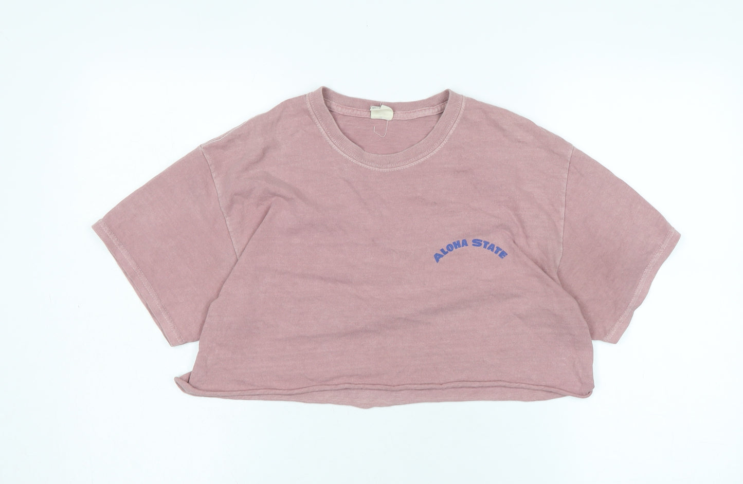 Urban Outfitters Womens Pink Cotton Cropped T-Shirt Size S Crew Neck - Logo - ALOHA STATE