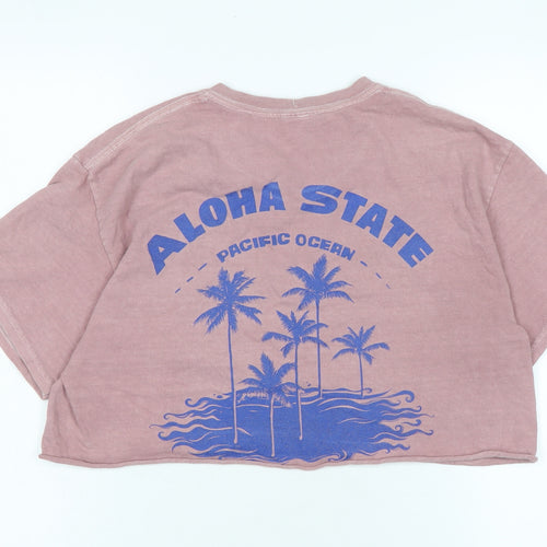 Urban Outfitters Womens Pink Cotton Cropped T-Shirt Size S Crew Neck - Logo - ALOHA STATE