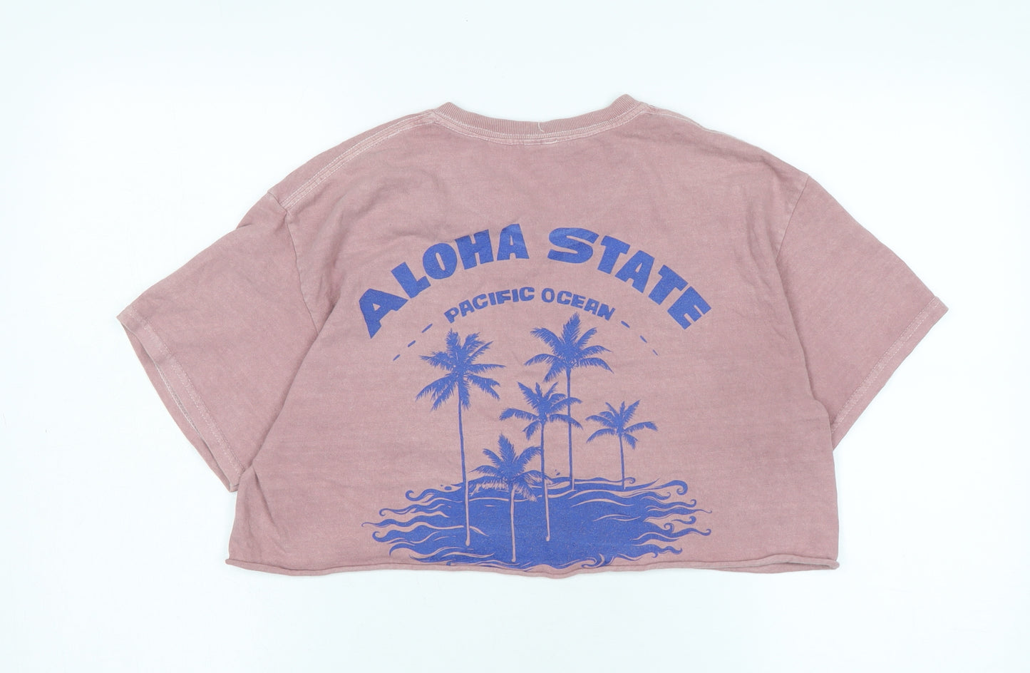 Urban Outfitters Womens Pink Cotton Cropped T-Shirt Size S Crew Neck - Logo - ALOHA STATE