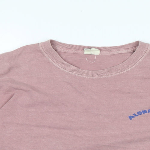 Urban Outfitters Womens Pink Cotton Cropped T-Shirt Size S Crew Neck - Logo - ALOHA STATE