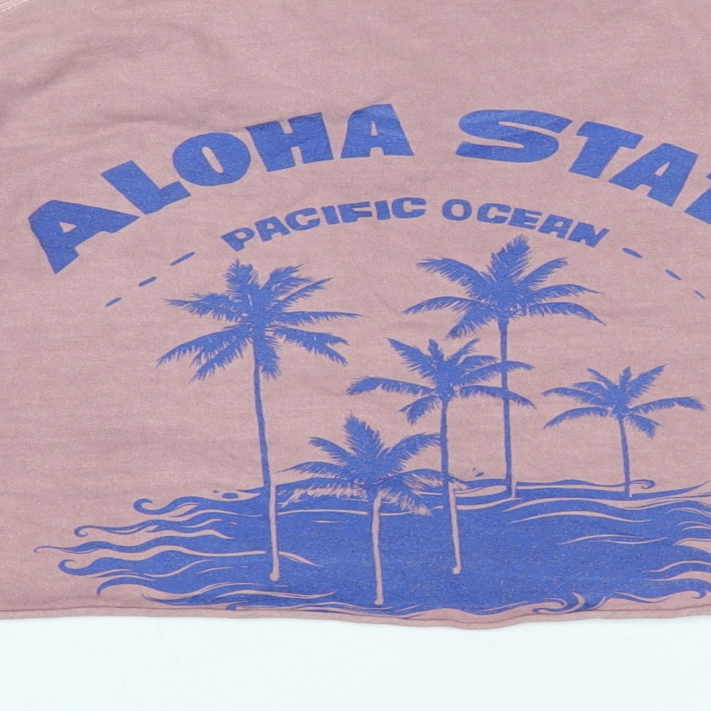 Urban Outfitters Womens Pink Cotton Cropped T-Shirt Size S Crew Neck - Logo - ALOHA STATE