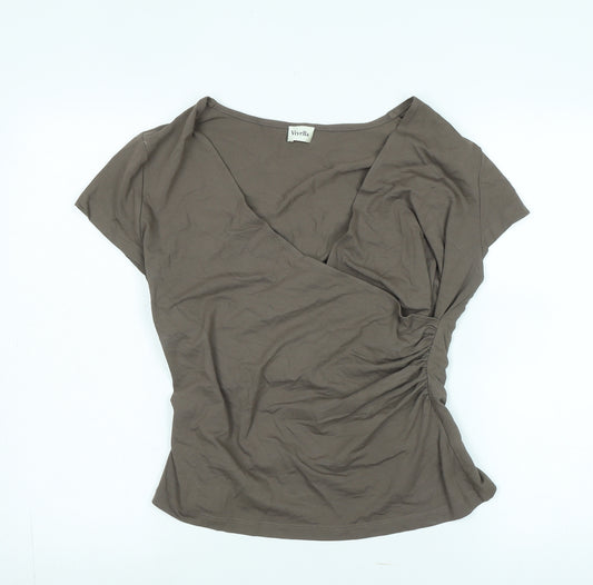 Viyella Womens Brown Viscose Wrap T-Shirt Size XL V-Neck - Logo