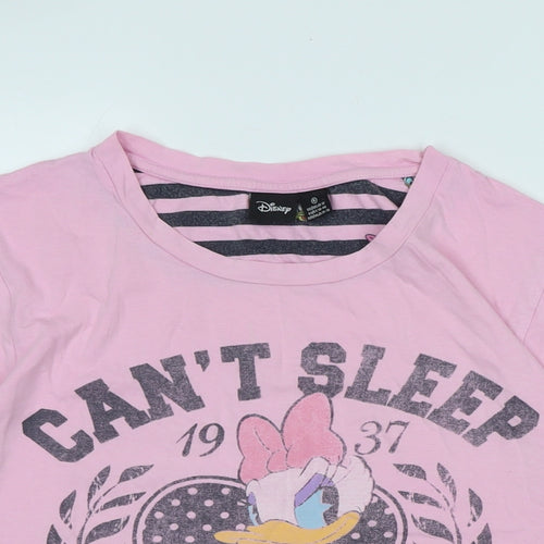 Disney Womens Pink Solid Cotton Top Pyjama Top Size S - Logo - Cant Sleep -Wont sleep.