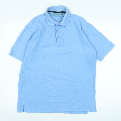 Greenwoods Mens Blue Cotton Polo Size M Collared - Logo