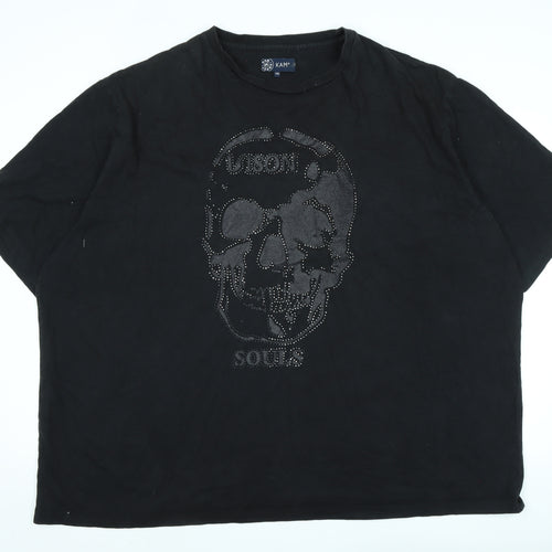 KAM Mens Black Cotton T-Shirt One Size Crew Neck - Size is 5XL - Logo - Vison Souls -Skelertan logo