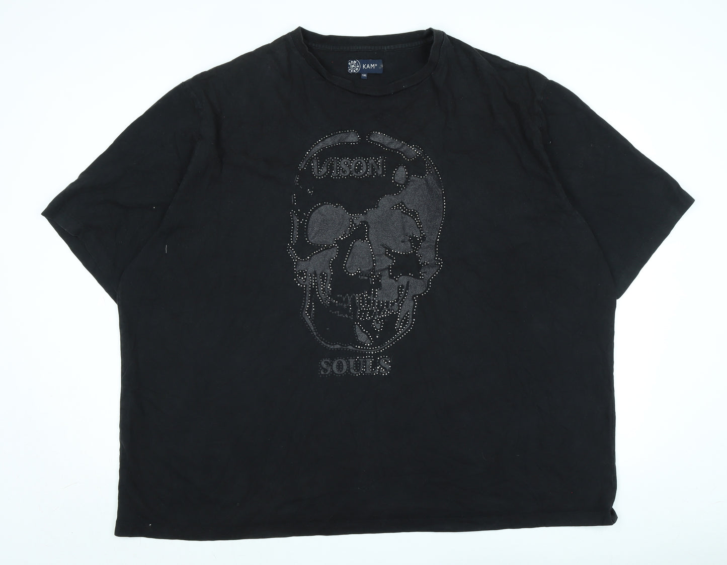 KAM Mens Black Cotton T-Shirt One Size Crew Neck - Size is 5XL - Logo - Vison Souls -Skelertan logo