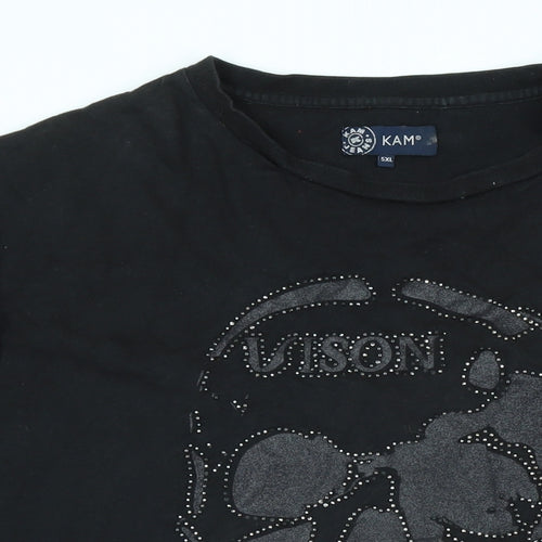 KAM Mens Black Cotton T-Shirt One Size Crew Neck - Size is 5XL - Logo - Vison Souls -Skelertan logo