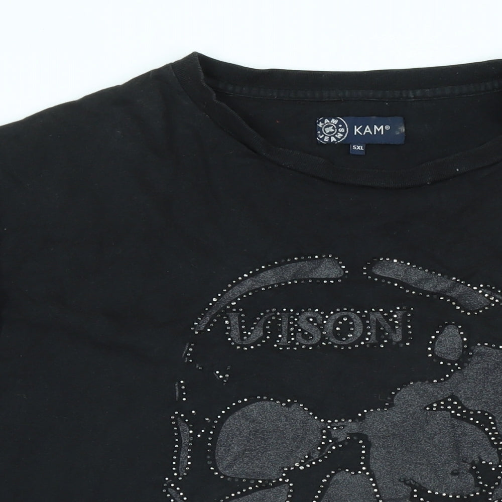 KAM Mens Black Cotton T-Shirt One Size Crew Neck - Size is 5XL - Logo - Vison Souls -Skelertan logo
