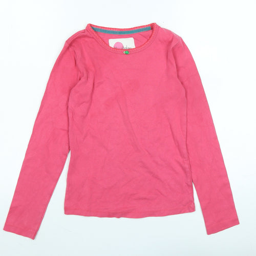 Mini Boden Girls Pink Cotton Jersey T-Shirt Size 11-12 Years Boat Neck - Logo