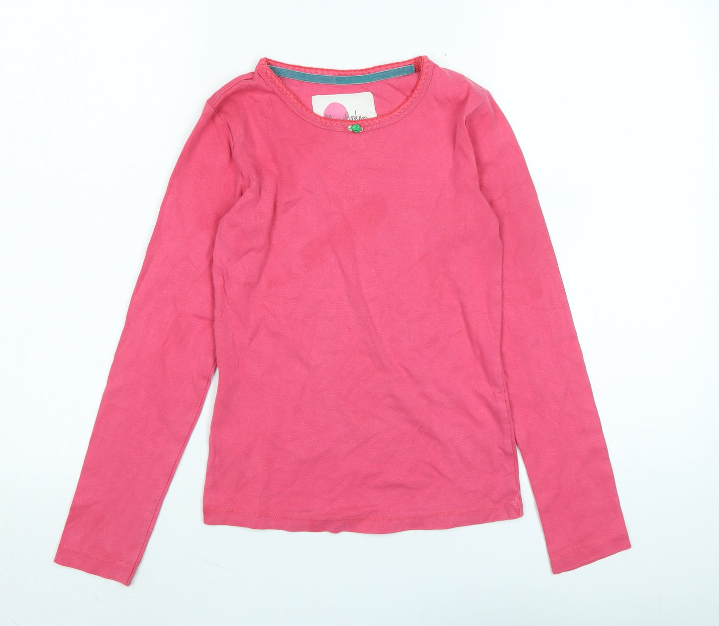 Mini Boden Girls Pink Cotton Jersey T-Shirt Size 11-12 Years Boat Neck - Logo